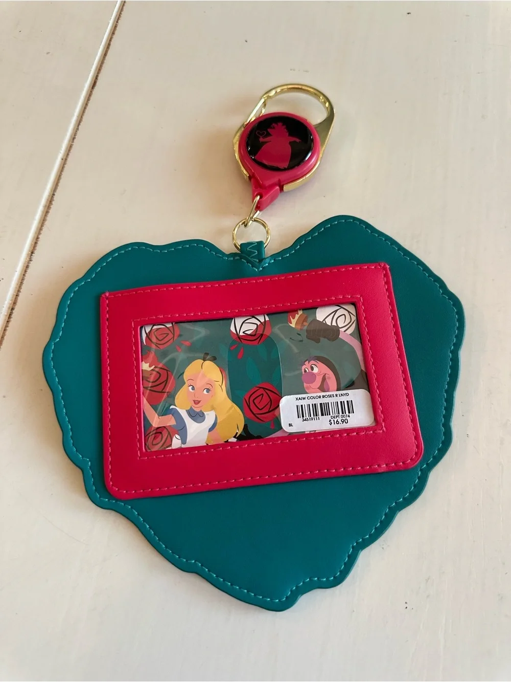 Disney Alice in Wonderland Heart-Shaped Green Floral Card Holder with Key Ring